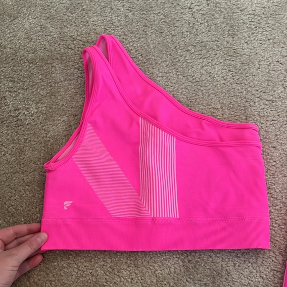 Neon pink, one shoulder Fabletics Set - Picture 2 of 5